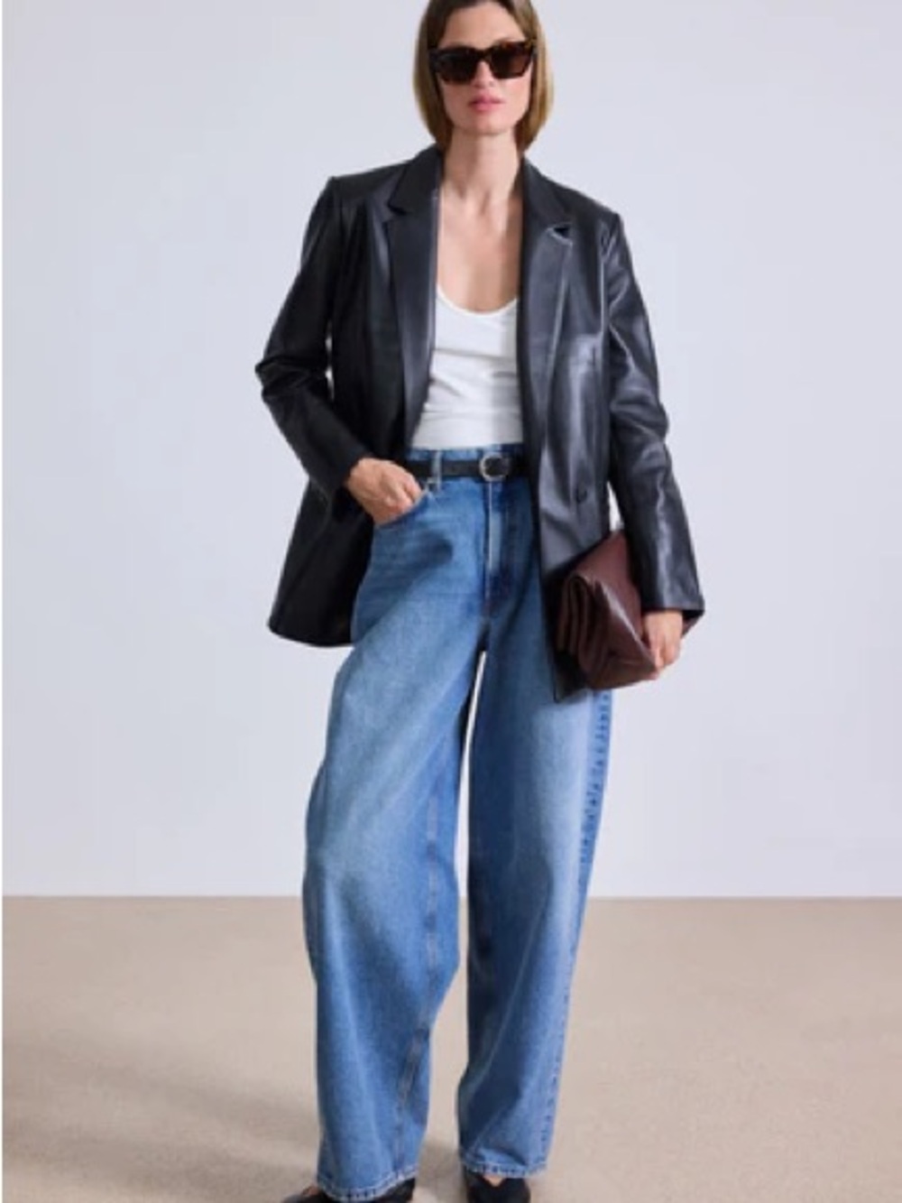 Apiece Apart Black Leather Double-Breasted Blazer